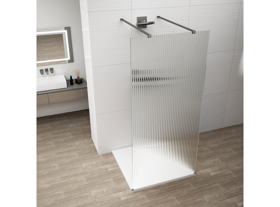 Polysan ESCA GUN METAL jednodílná sprchová zástěna do prostoru, sklo Flute, 1200 mm ES1312-12