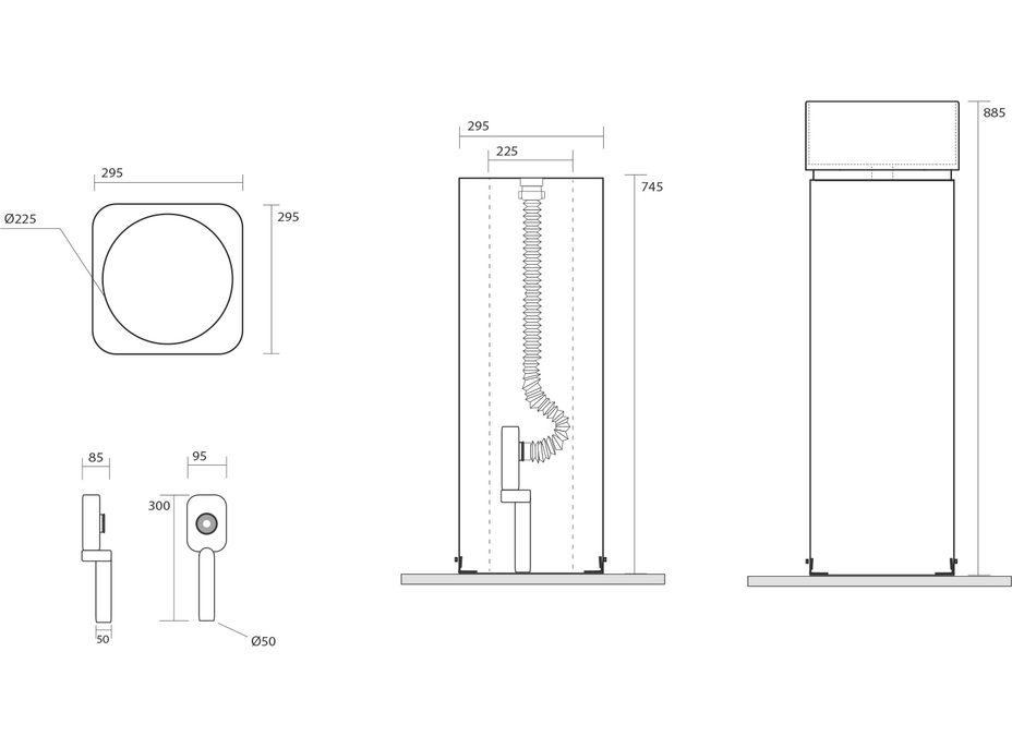 Kerasan HAKO keramické umyvadlo volně stojící, 30x88, 5x30cm, verde mat 554311-2