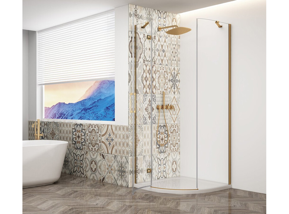 Gelco TRINITY GOLD MATT čtvrtkruhový sprchový kout 900x900mm, čiré sklo, levé GT6590CL-G