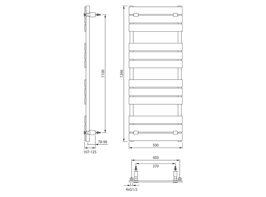Aqualine BONDECO otopné těleso 500x1266mm, černá mat DC512B