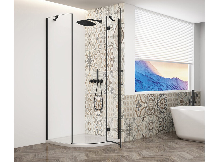 Gelco TRINITY BLACK čtvrtkruhový sprchový kout 900x900mm, čiré sklo, pravé GT6590CR-B