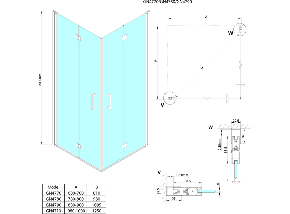 Gelco LORO čtvercový sprchový kout 1000x1000 mm, rohový vstup GN4710-1