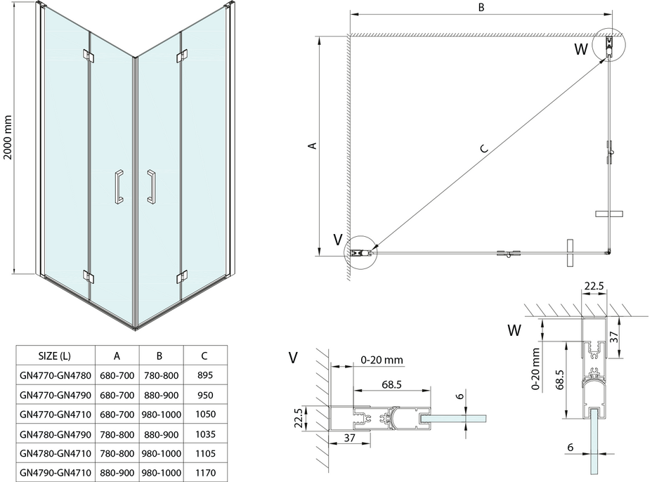 Gelco LORO obdélníkový sprchový kout 1000x900mm, rohový vstup GN4710-4