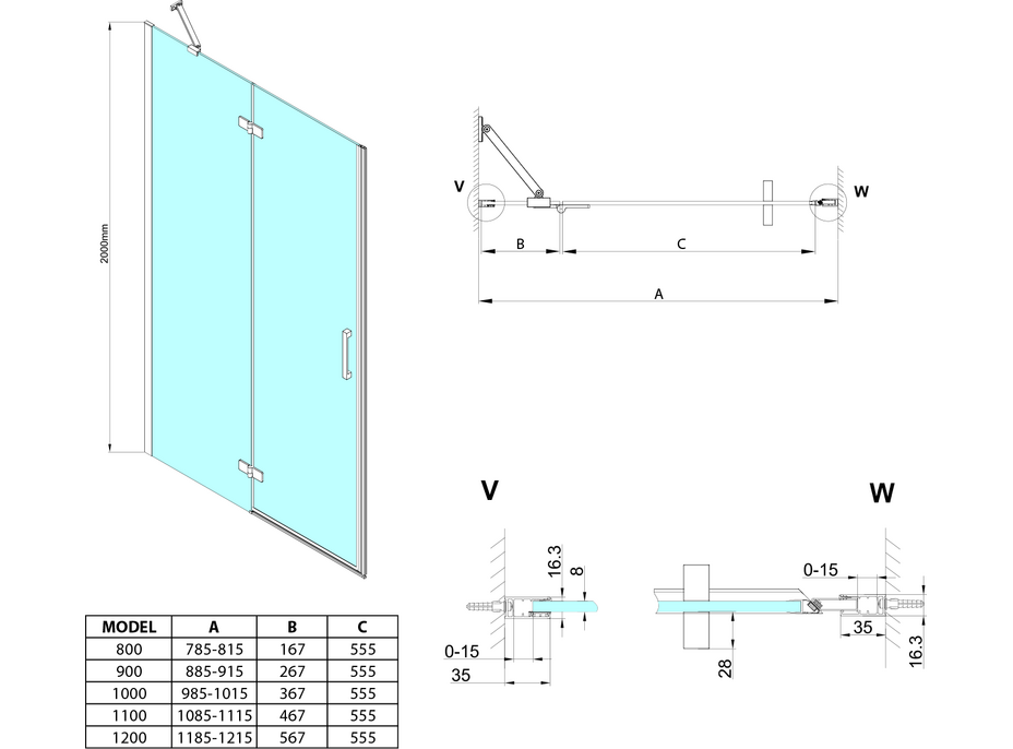 Gelco TRINITY BLACK sprchové dveře do niky 800mm, čiré sklo, levé GT1280CL-B