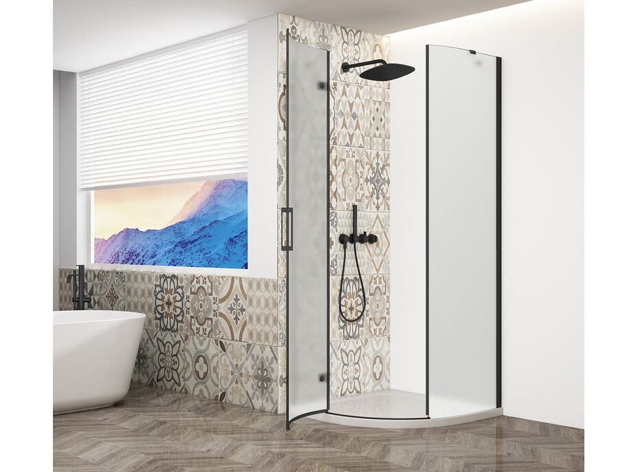 Gelco TRINITY BLACK čtvrtkruhový sprchový kout 900x900mm, matné sklo, levé GT6590ML-B