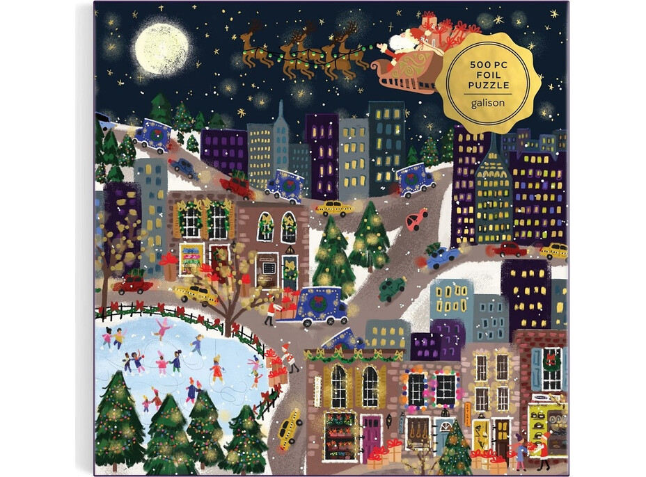 Galison Fóliové puzzle Joy Laforme Vánoční městečko Presentville 500 dílků