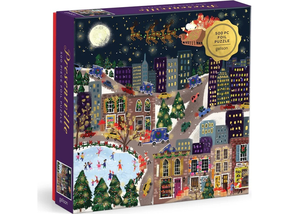 Galison Fóliové puzzle Joy Laforme Vánoční městečko Presentville 500 dílků