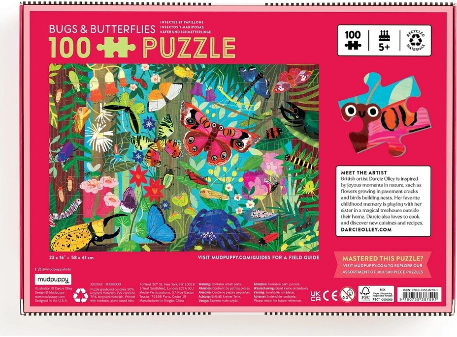 Mudpuppy Puzzle Motýli a hmyz 100 dílků