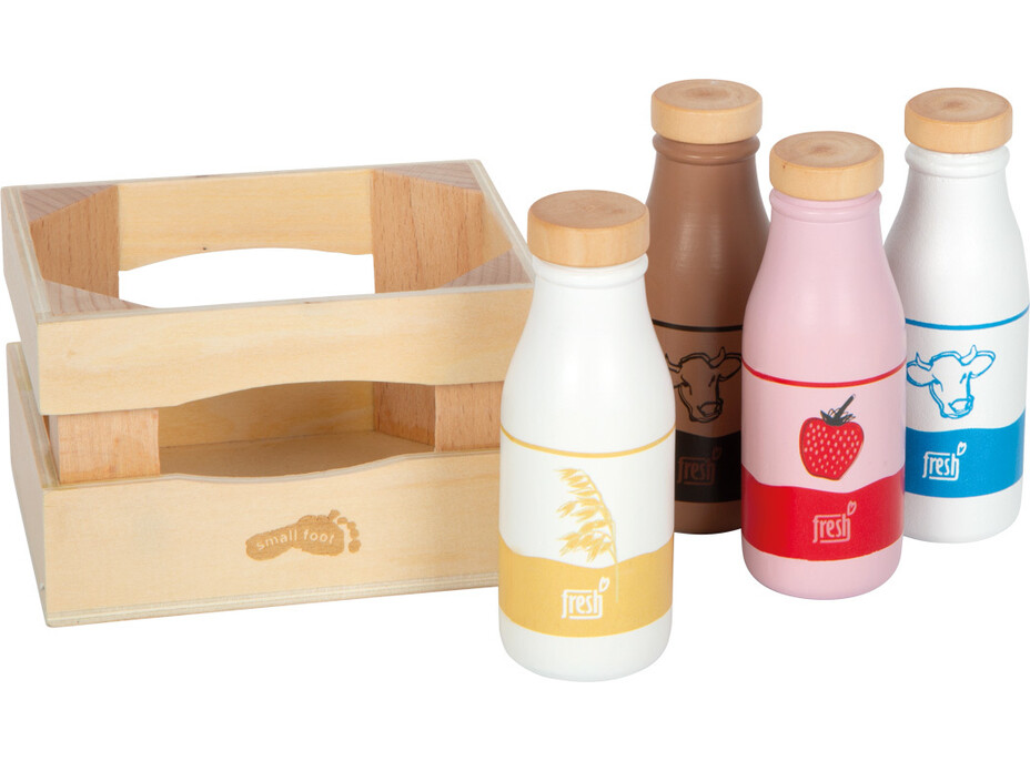 small foot Dřevěná přepravka s mléčnými nápoji