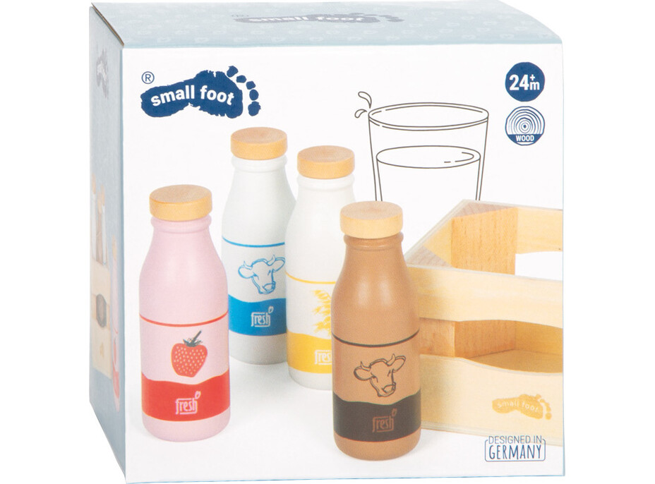 small foot Dřevěná přepravka s mléčnými nápoji