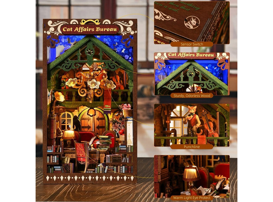 2Kids Toys 3D skládačka Zarážka na knihy Miniatura domečku Úřad pro záležitosti koček