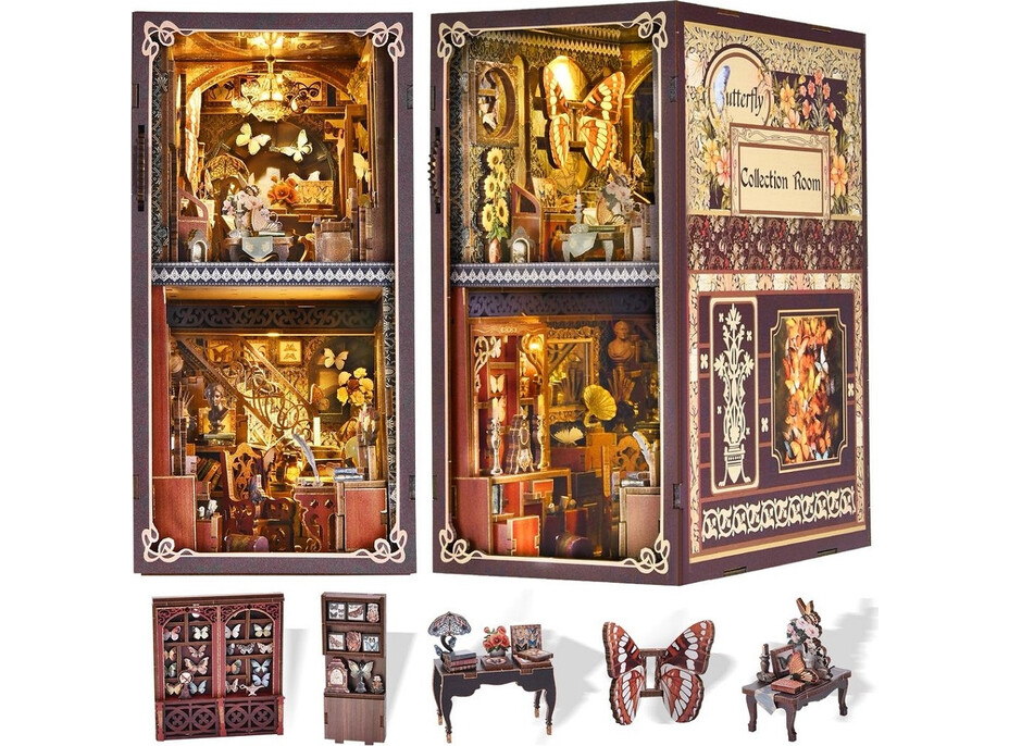 2Kids Toys 3D skládačka Zarážka na knihy Miniatura domečku Dům sběratele motýlů