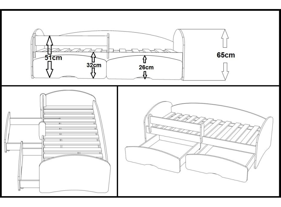 Dětská postel se šuplíky BLANC 200x90 cm