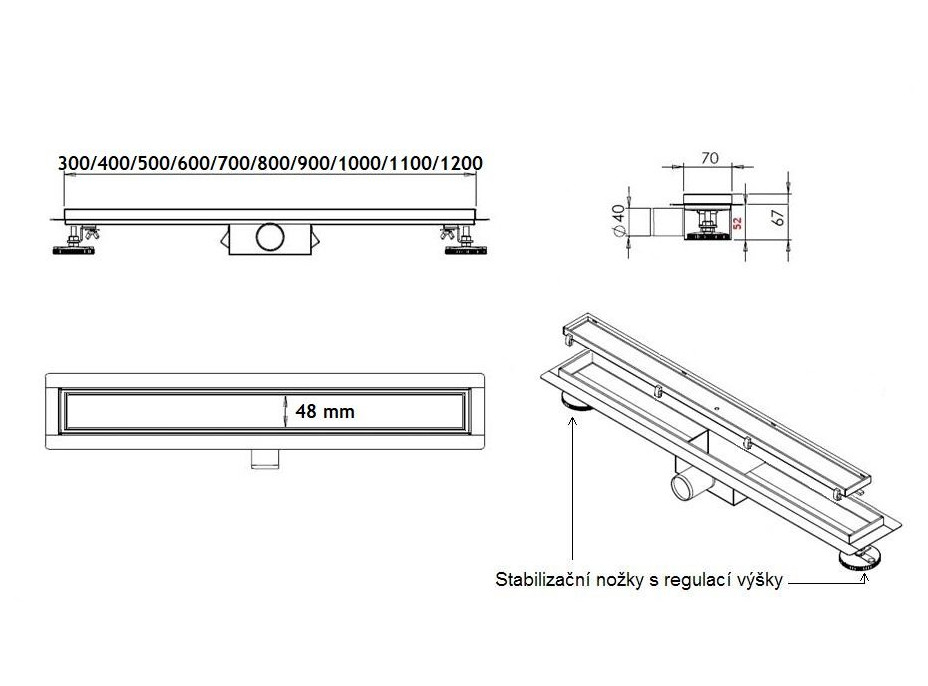 Sprchový žlab NEO classic 30-120 cm