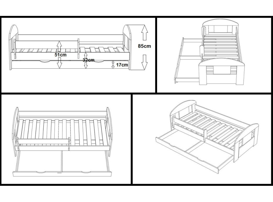 Dětská postel se šuplíky SCHOOL 200x90 cm + matrace