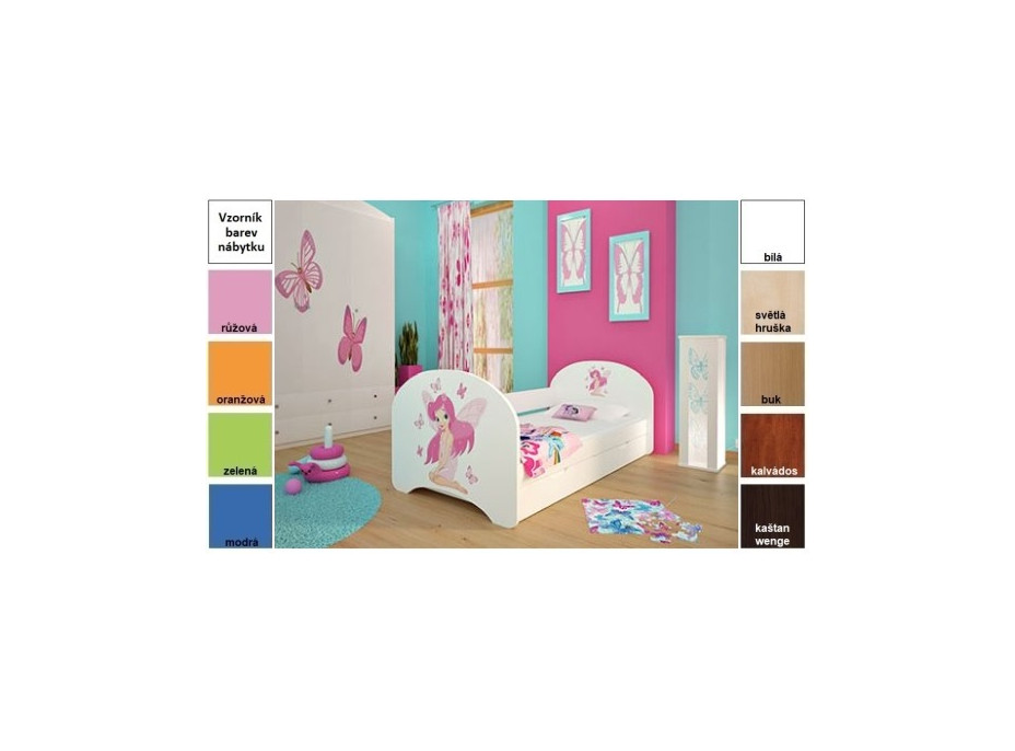Dětská postel pro DVA (s výsuvným lůžkem) 180x90 cm - VÍLA A MOTÝLCI