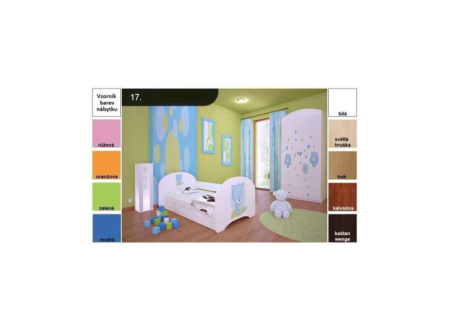 Dětská postel pro DVA (s výsuvným lůžkem) 200x90 cm - MODRÝ MEDVÍDEK