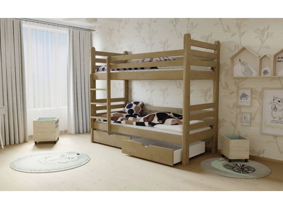 Dětská patrová postel z MASIVU 200x90cm bez šuplíku - M07 moření dub