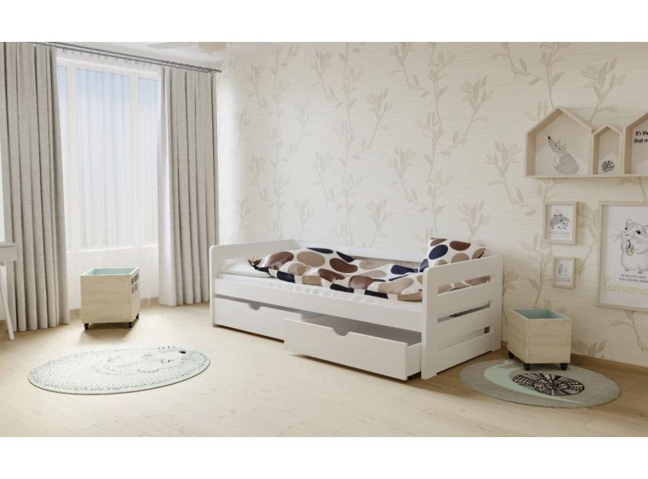 Dětská postel z MASIVU 200x90cm SE ŠUPLÍKY - M02 bílá