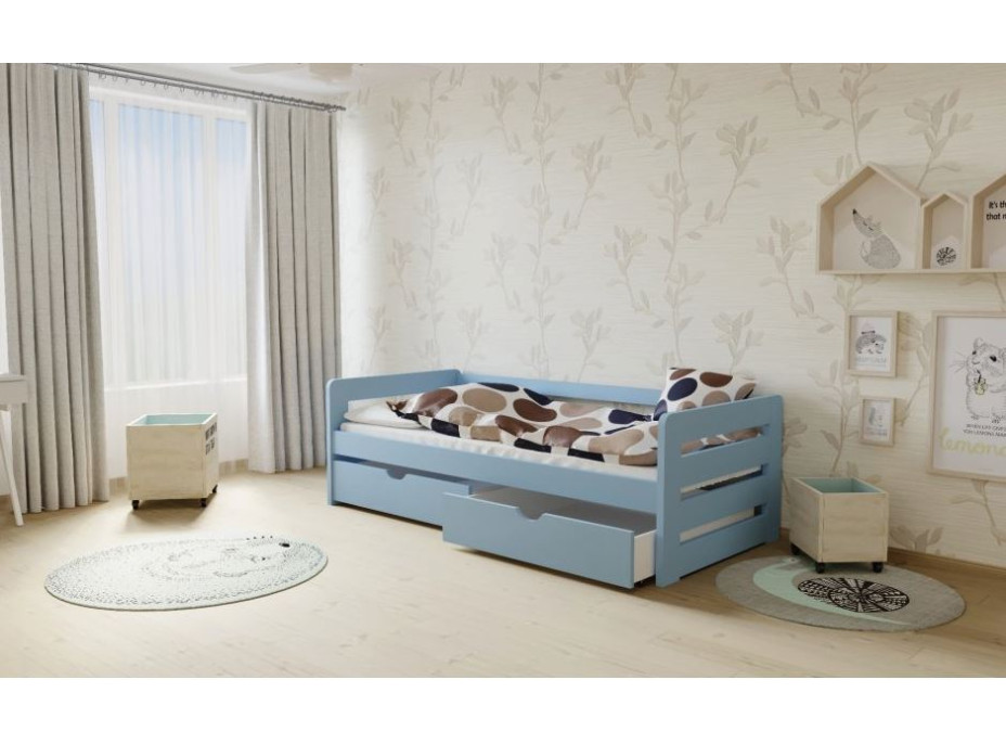 Dětská postel z MASIVU 180x80cm bez šuplíku - M02 modrá