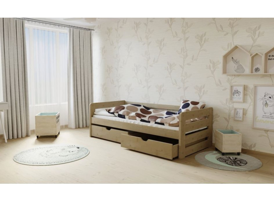 Dětská postel z MASIVU 200x90cm SE ŠUPLÍKY - M02 moření dub