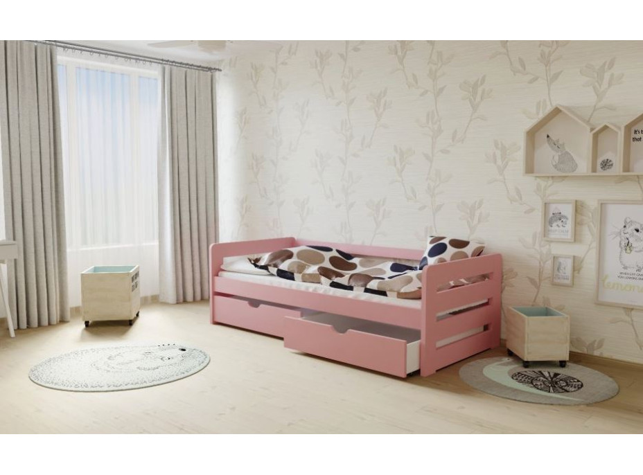 Dětská postel z MASIVU 200x90cm SE ŠUPLÍKY - M02 růžová