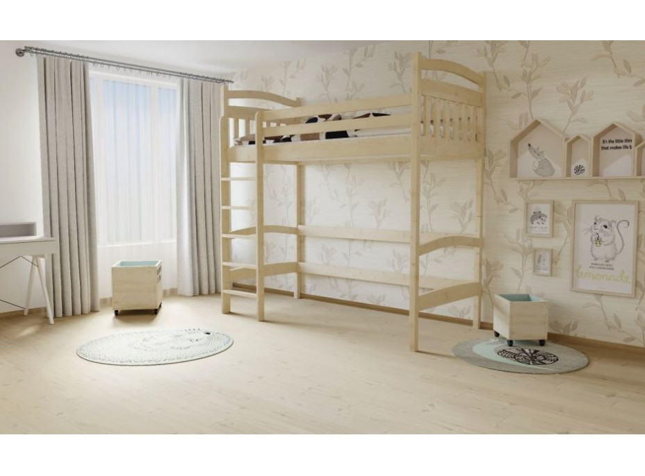 Vyvýšená dětská postel z MASIVU 200x80cm - M05 bezbarvý lak
