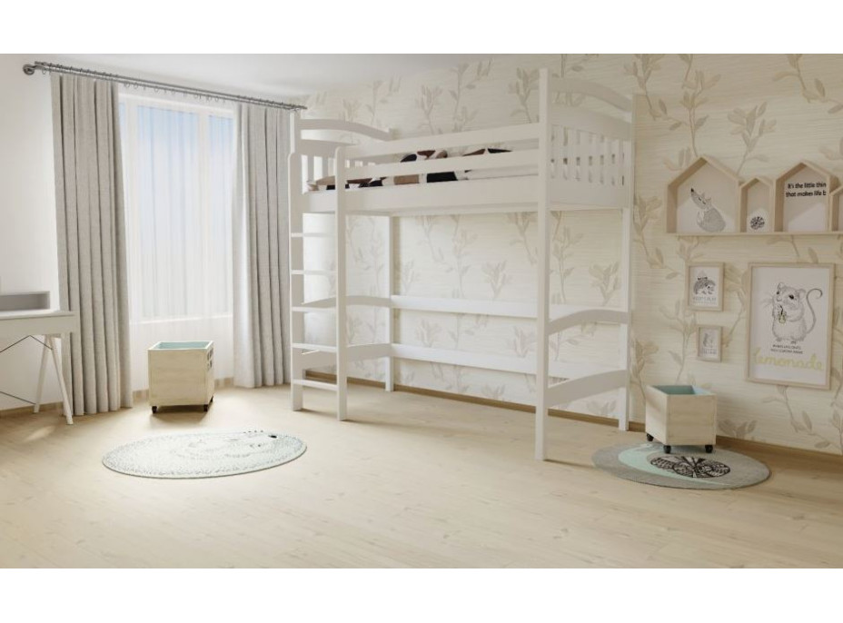 Vyvýšená dětská postel z MASIVU 200x80cm - M05 bílá