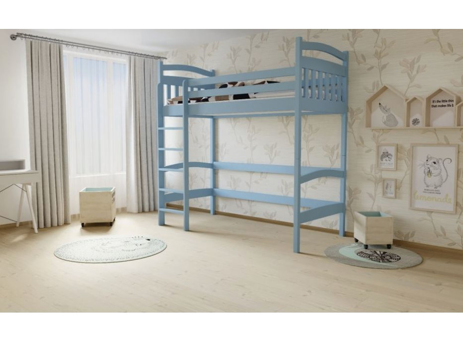 Vyvýšená dětská postel z MASIVU 200x80cm - M05 modrá