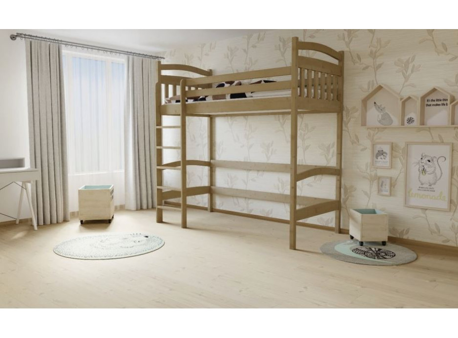 Vyvýšená dětská postel z MASIVU 200x80cm - M05 moření dub