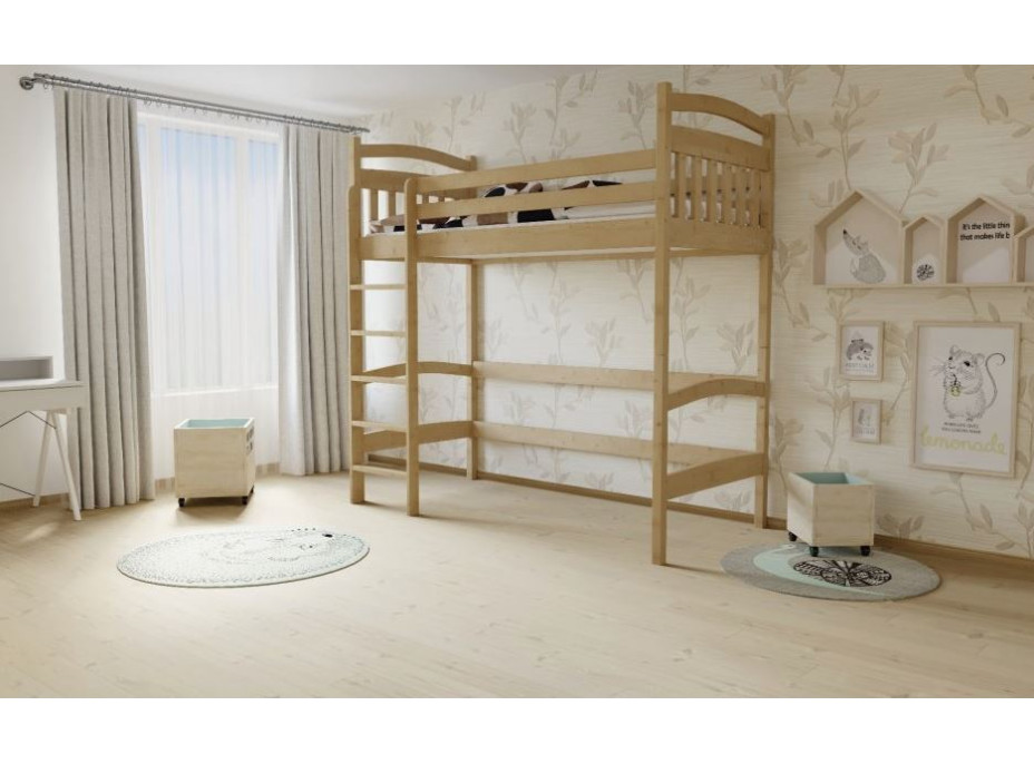 Vyvýšená dětská postel z MASIVU 200x80cm - M05 moření olše