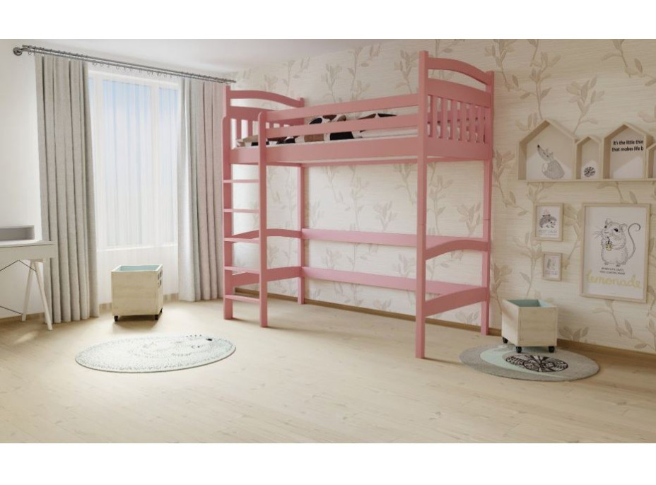 Vyvýšená dětská postel z MASIVU 200x80cm - M05 růžová