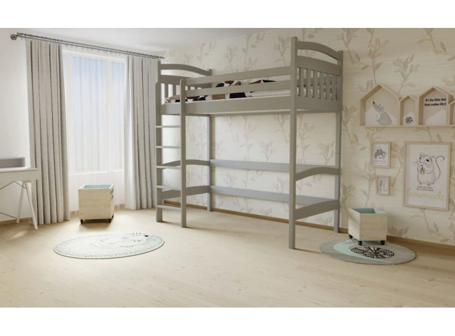 Vyvýšená dětská postel z MASIVU 200x80cm - M05 šedá