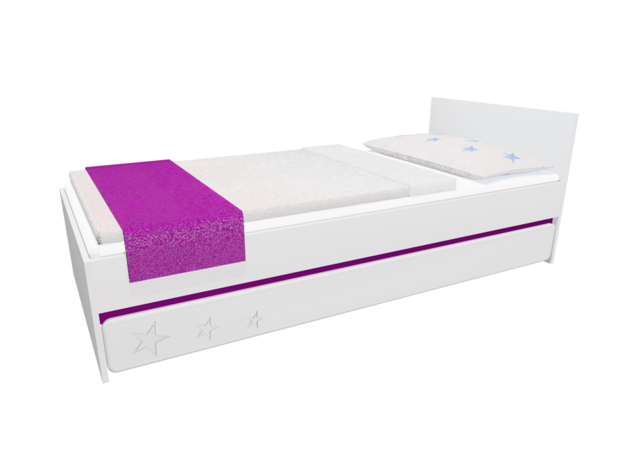 Dětská postel se šuplíkem - STARS 200x90 cm - tmavě fialová