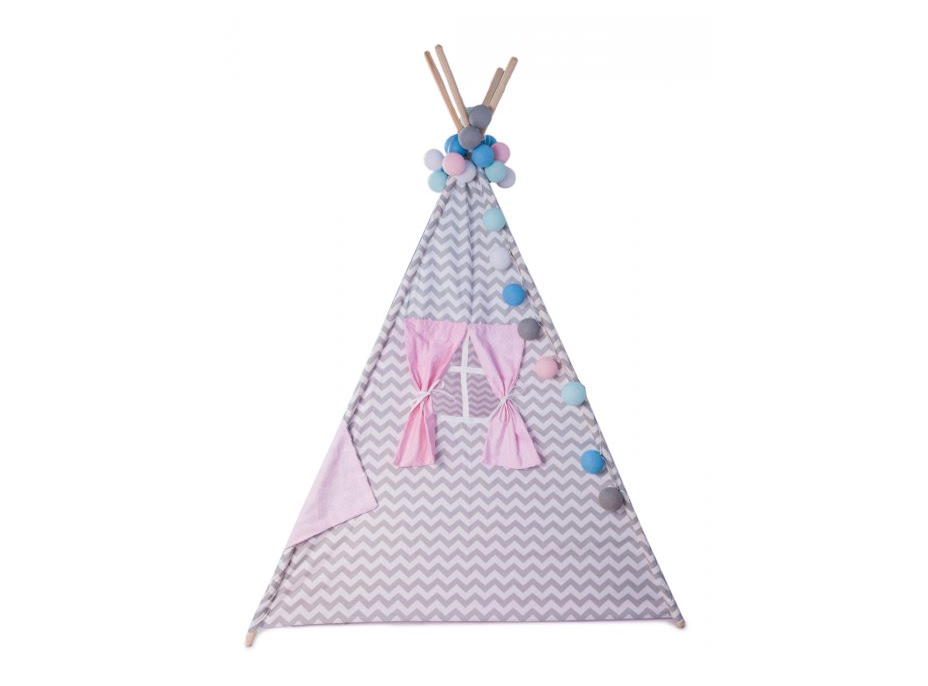 Dětský stan TEEPEE (TÝPÍ) RŮŽOVÝ S VLNKAMI + doplňky