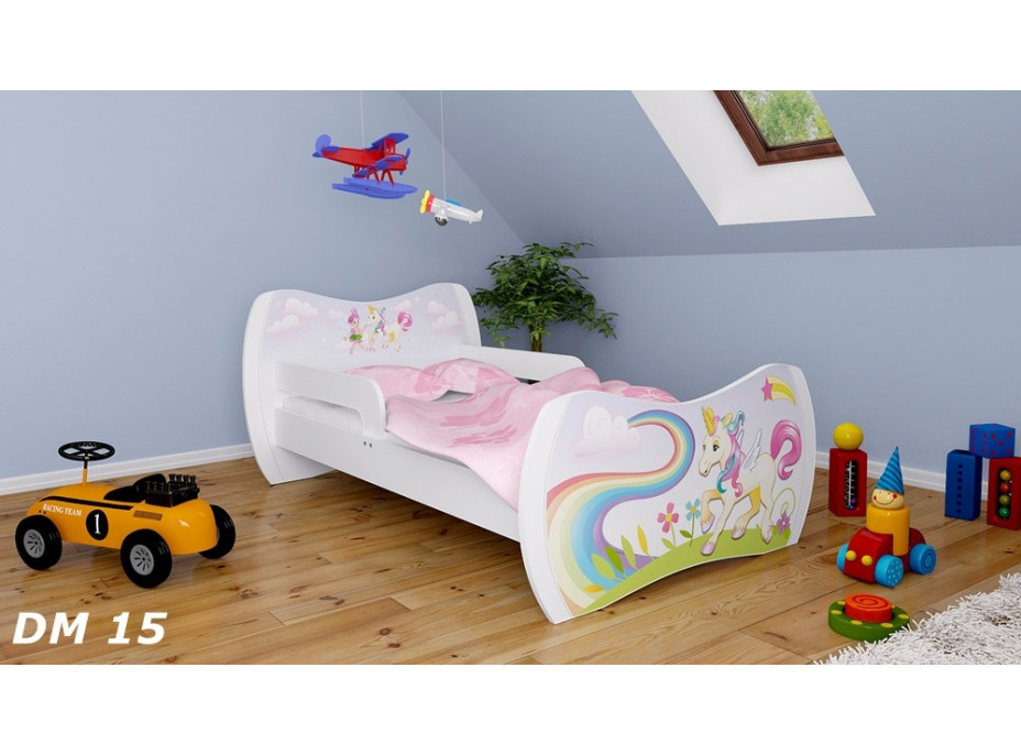 Dětská postel bez šuplíku 160x80cm JEDNOROŽEC A DUHA + matrace ZDARMA!