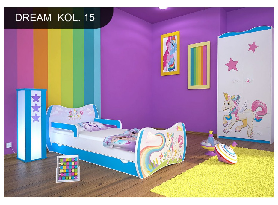 Dětská postel se šuplíkem 160x80cm JEDNOROŽEC A DUHA + matrace ZDARMA!