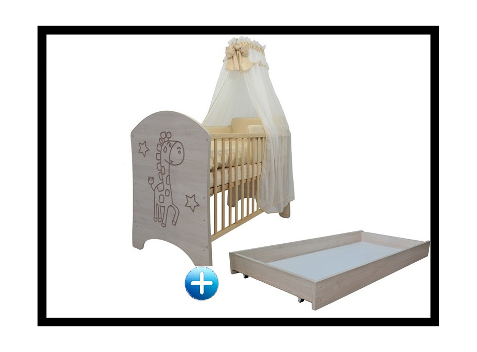 Dětská postýlka ŽIRAFA přírodní 120x60 cm + šuplík