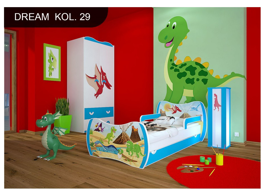 Dětská postel se šuplíkem 140x70cm DINOSAUŘI + matrace ZDARMA!