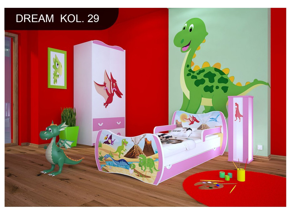 Dětská postel se šuplíkem 160x80cm DINOSAUŘI + matrace ZDARMA!