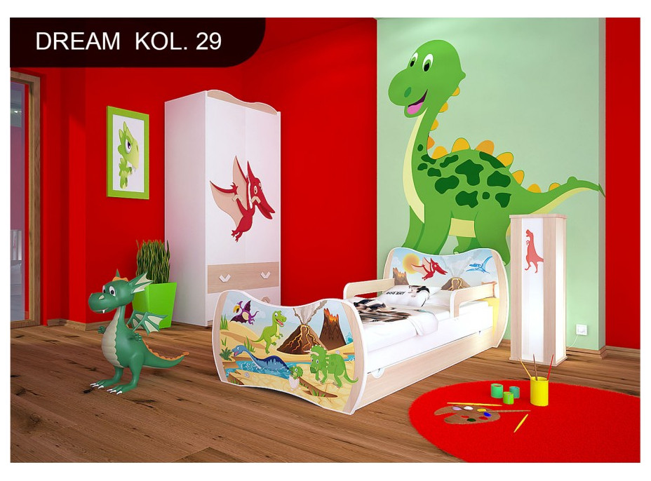 Dětská postel se šuplíkem 140x70cm DINOSAUŘI + matrace ZDARMA!