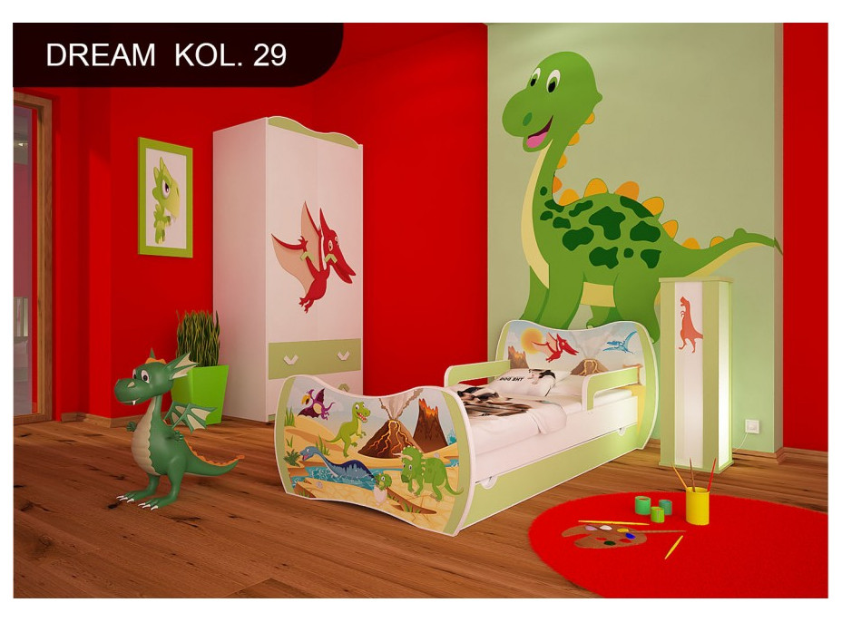 Dětská postel se šuplíkem 140x70cm DINOSAUŘI + matrace ZDARMA!