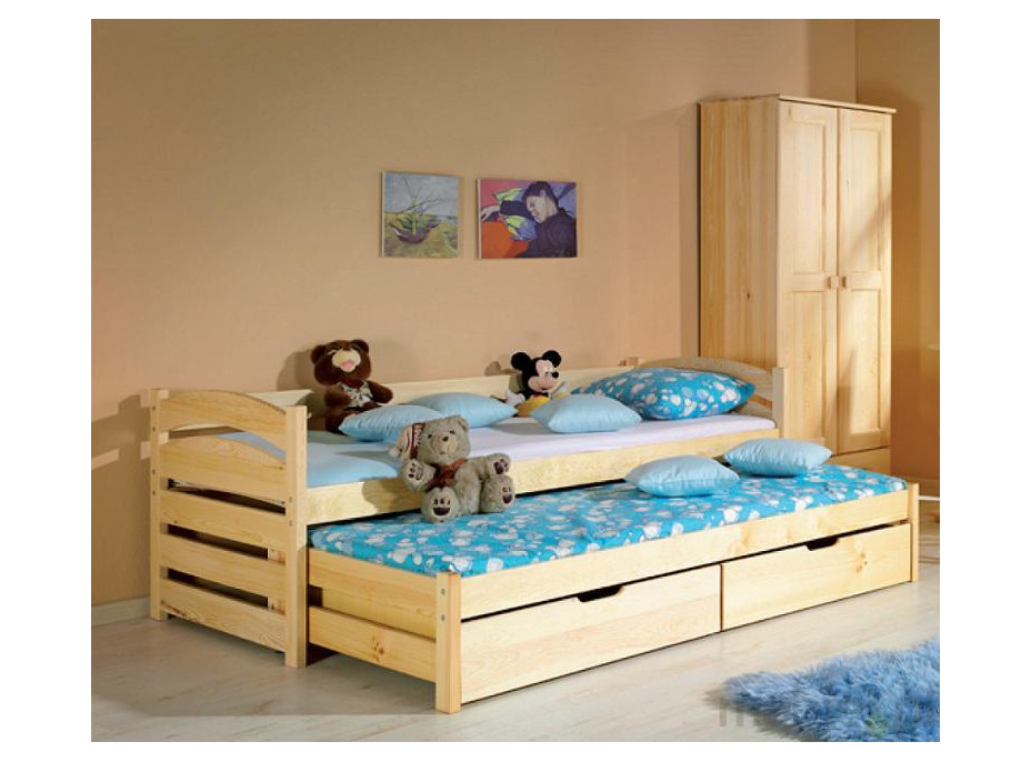 Dětská postel s výsuvnou přistýlkou z MASIVU 190x80cm SE ŠUPLÍKY - TOM