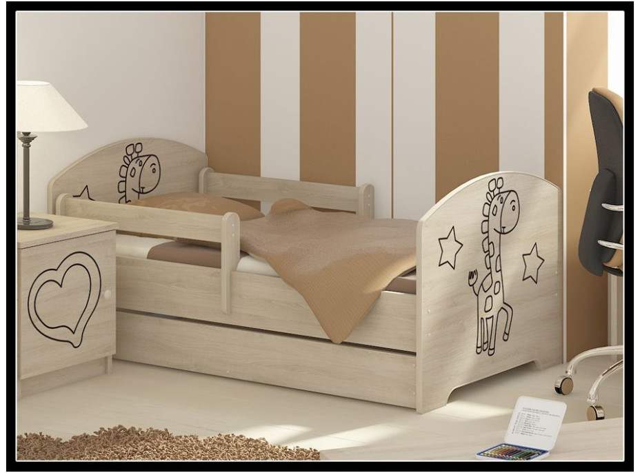 Dětská postel s výřezem ŽIRAFA - přírodní 160x80 cm