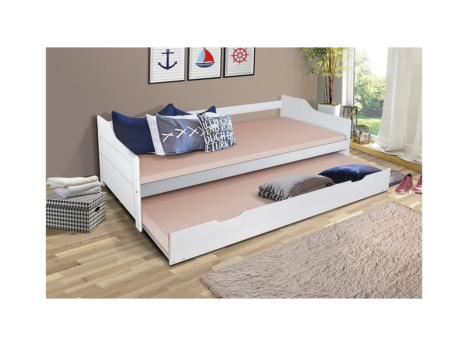 Dětská postel s výsuvnou přistýlkou z MASIVU 200x90 cm BABETA - bílá