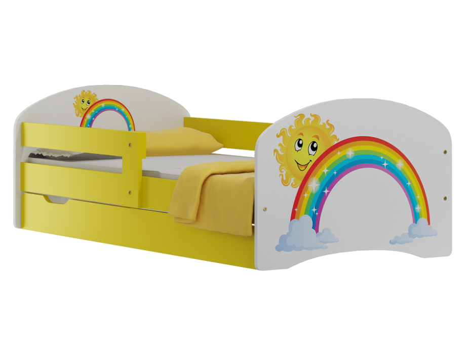 Dětská postel se šuplíky DUHA A SLUNÍČKO 140x70 cm