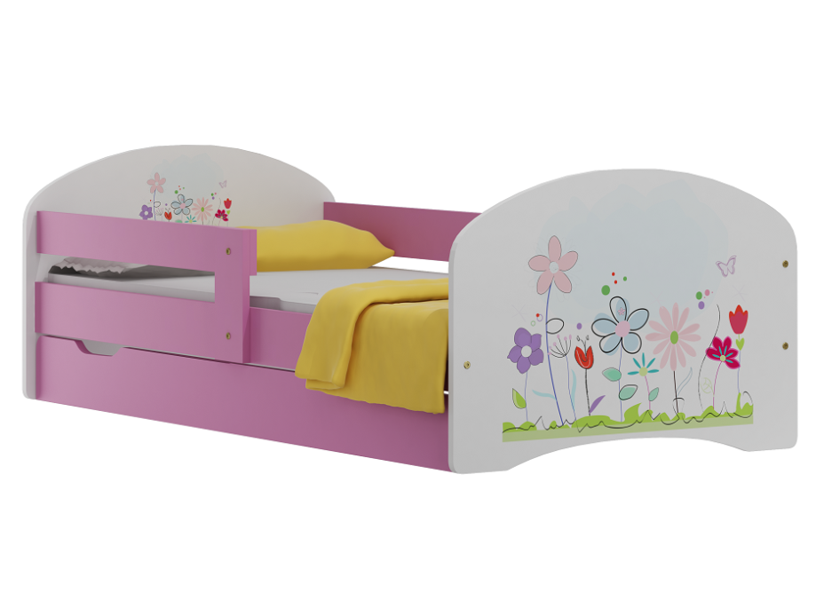 Dětská postel se šuplíky BAREVNÁ LOUKA 140x70 cm