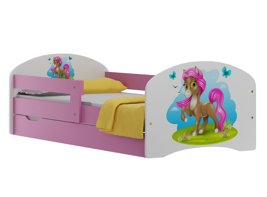 Dětská postel se šuplíky PONÍK S RŮŽOVOU HŘÍVOU 200x90 cm