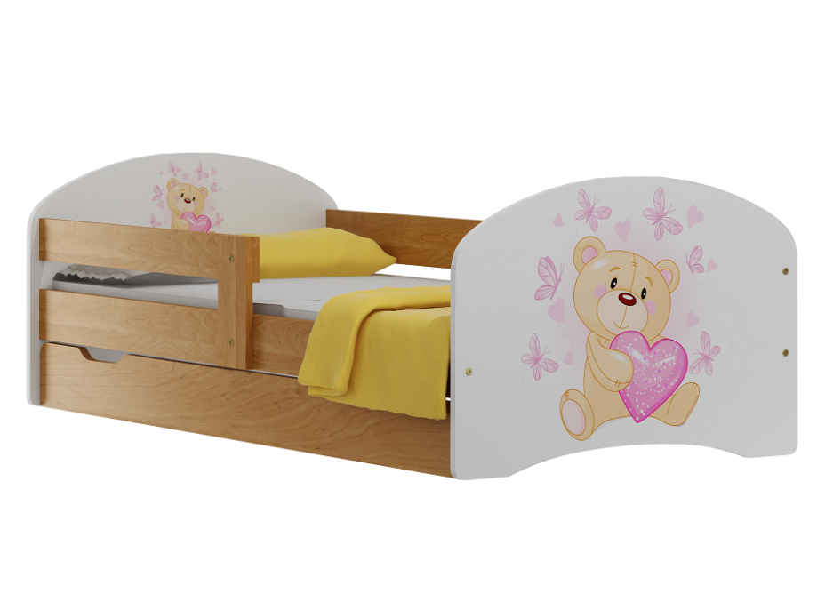 Dětská postel se šuplíky MEDVÍDEK SE SRDÍČKEM 160x80 cm