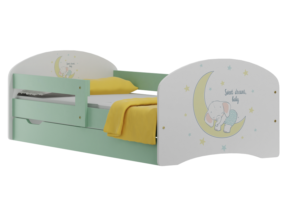 Dětská postel se šuplíky SPÍCÍ SLŮNĚ 160x80 cm